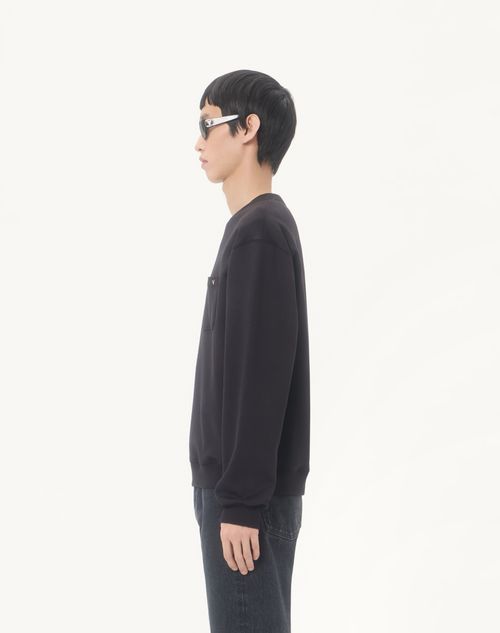 Valentino - Valentino Cotton Sweatshirt With Vgold - Black - Man - T-shirts And Sweatshirts